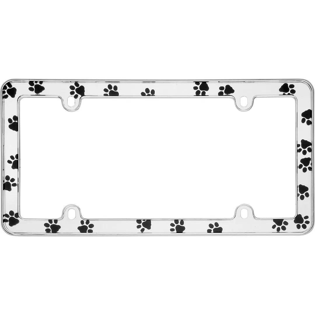 23033 – CRUISER License Plate Frame, Bling Design With Paw Prints Chrome Plated